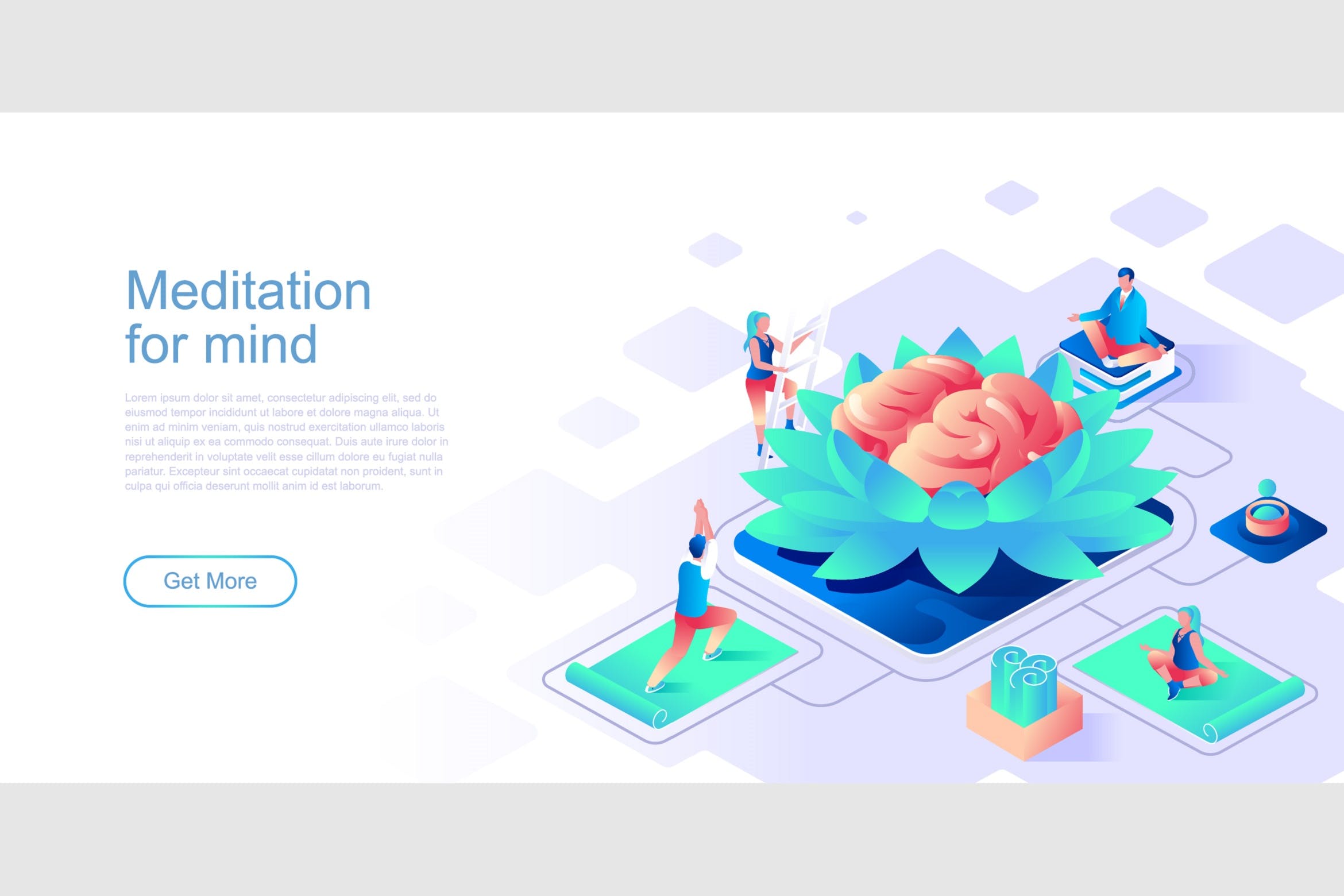 冥想瑜伽主题扁平设计风格网站等距素材库精选概念插画 Meditation Yoga Isometric Flat Concept Header插图