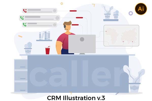 互联网CRM业务概念扁平化风格插画下载[Ai]