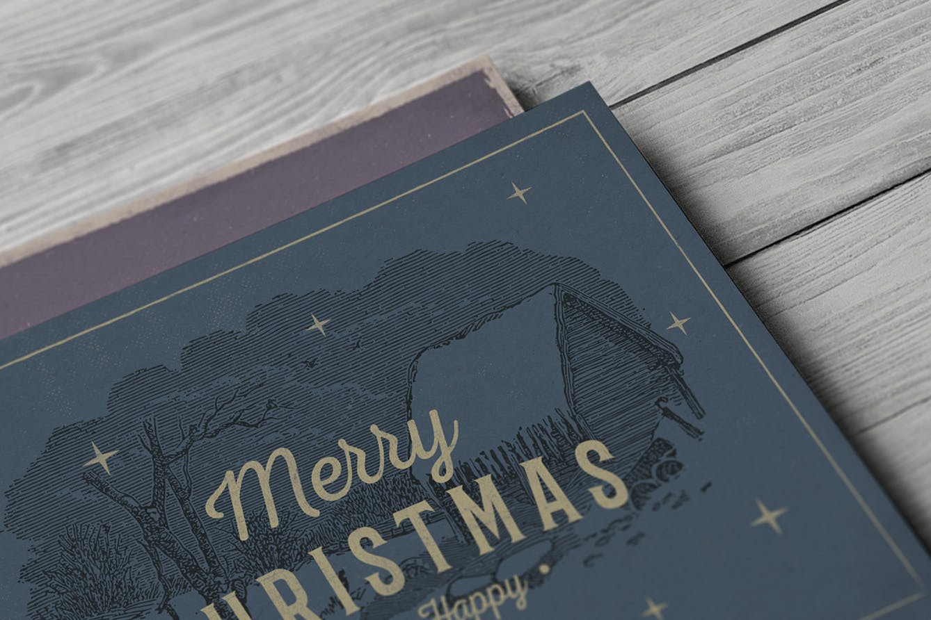 4款复古设计风格圣诞贺卡设计模板v2 4 Vintage Christmas Cards vol. 2插图(3)