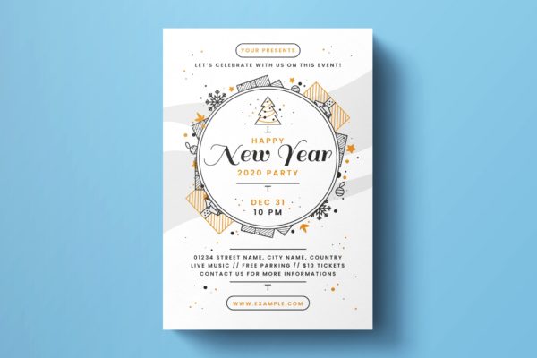 简约线条设计风格2020新年倒计时活动海报设计模板 New Year Flyer Template