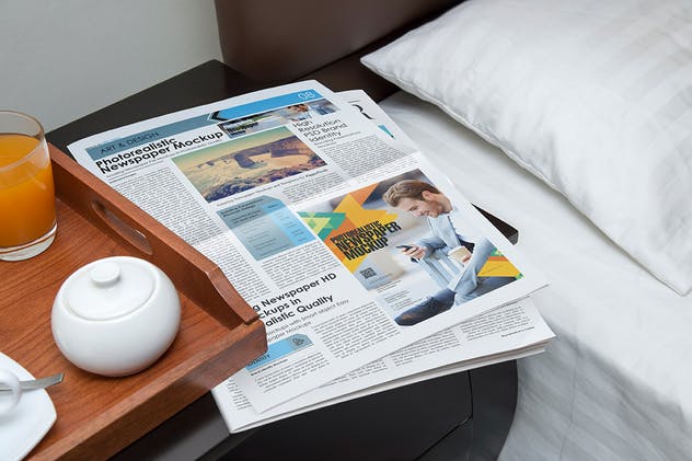 早餐场景新闻报纸广告展示样机模板v1 Newspaper Ad Mockups插图(1)