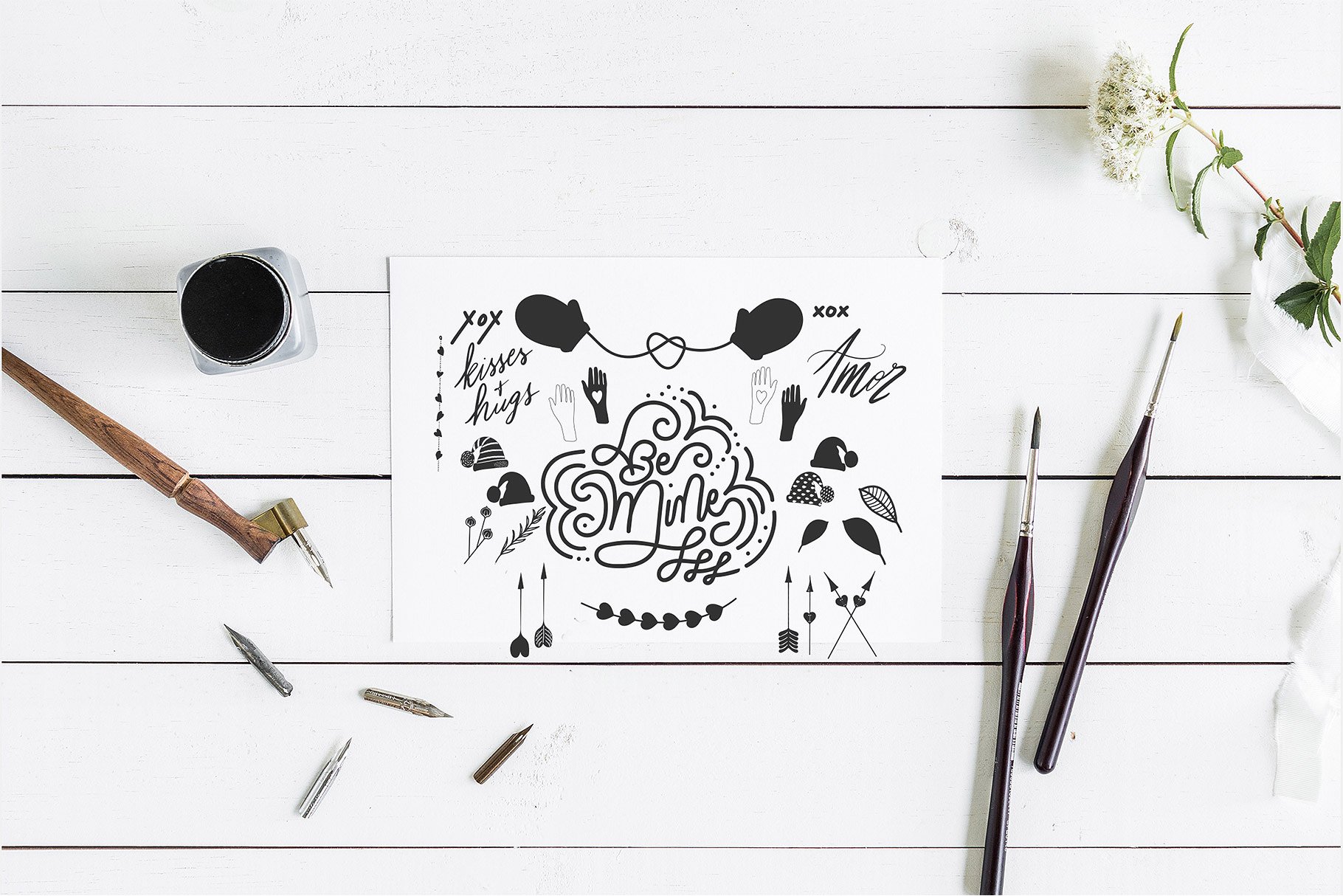 情人节粉色手绘矢量图形 Be Mine Valentine Vector Graphics插图(9)