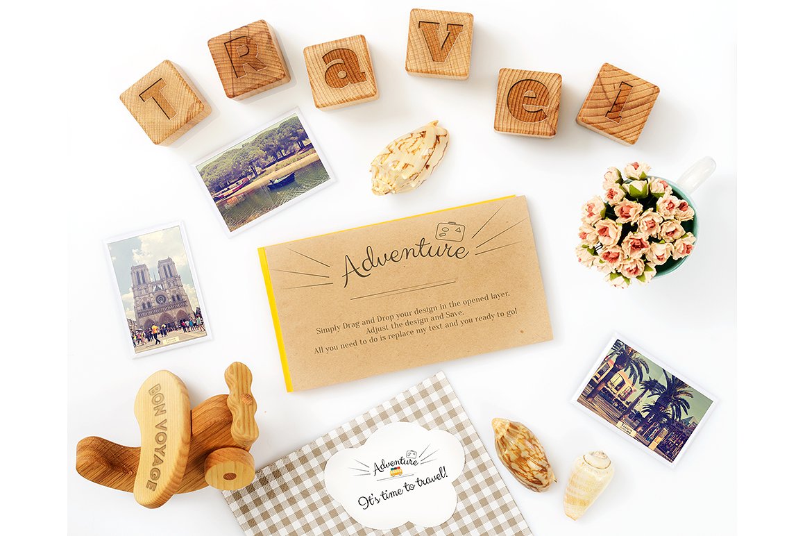 旅行主题照片卡样机 Travel Theme Styled Mockup插图(4)
