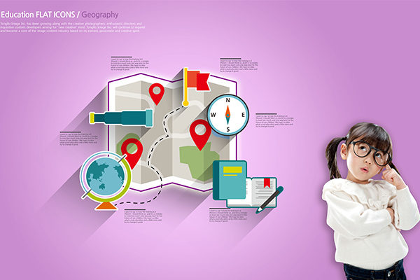 少儿&儿童地理教育扁平设计图标元素传单模板