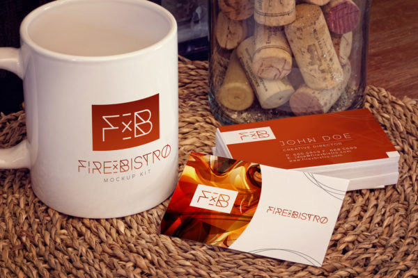 企业名片&amp;马克杯品牌VI设计样机 Business Cards, Mug Mockup