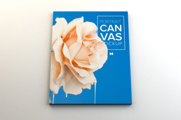 画像＆画作展览挂墙肖像画布画框前视图样机素材 Portrait Canvas Frame Mockup Hanging on Wall in Front View