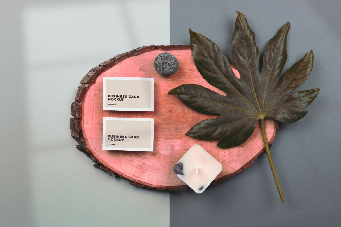 鲜花背景名片和明信片设计效果样机模板 Natural Scene – Business cards & postcard mockup插图(2)