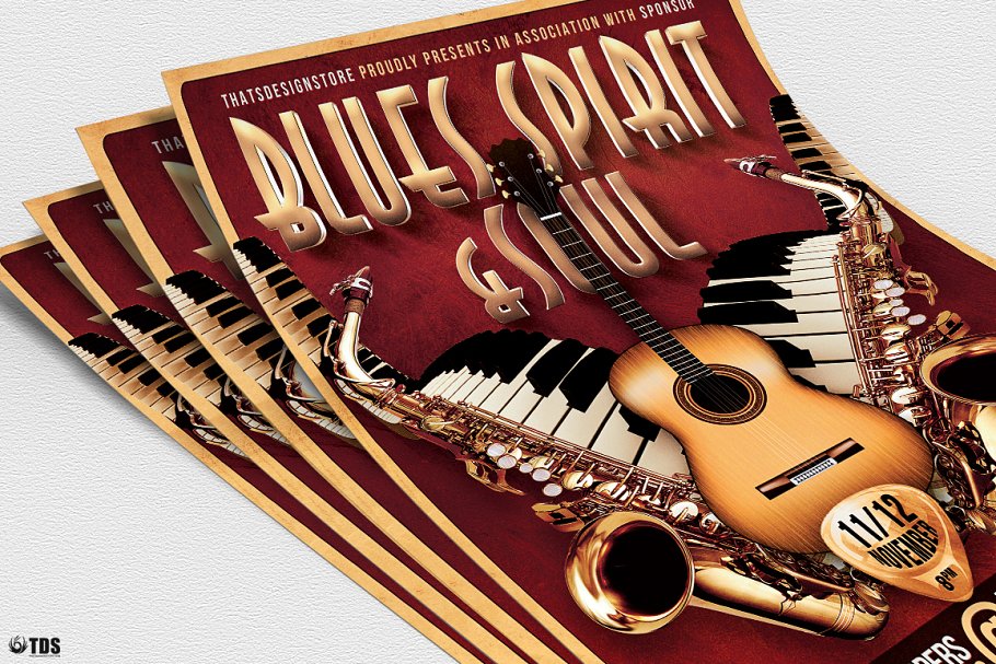 蓝调&灵魂音乐节活动海报传单设计模板 Blues and Soul Live Flyer PSD插图(4)
