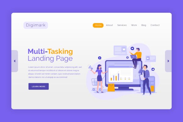 多任务处理矢量插画网站Banner&amp;着陆页设计素材库精选模板 Digimark – Hero Banner Landing Page Template