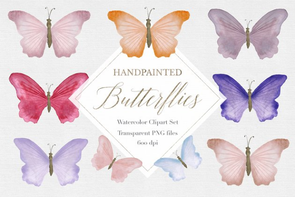 独特的手绘水彩蝴蝶插画设计 Watercolor Butterfly Clipart