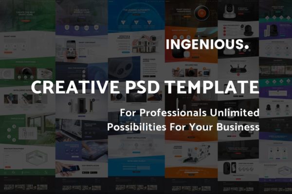 智能生活/交互安全/视频监控/能源管理页面设计PSD模板 Ingenious PSD Template