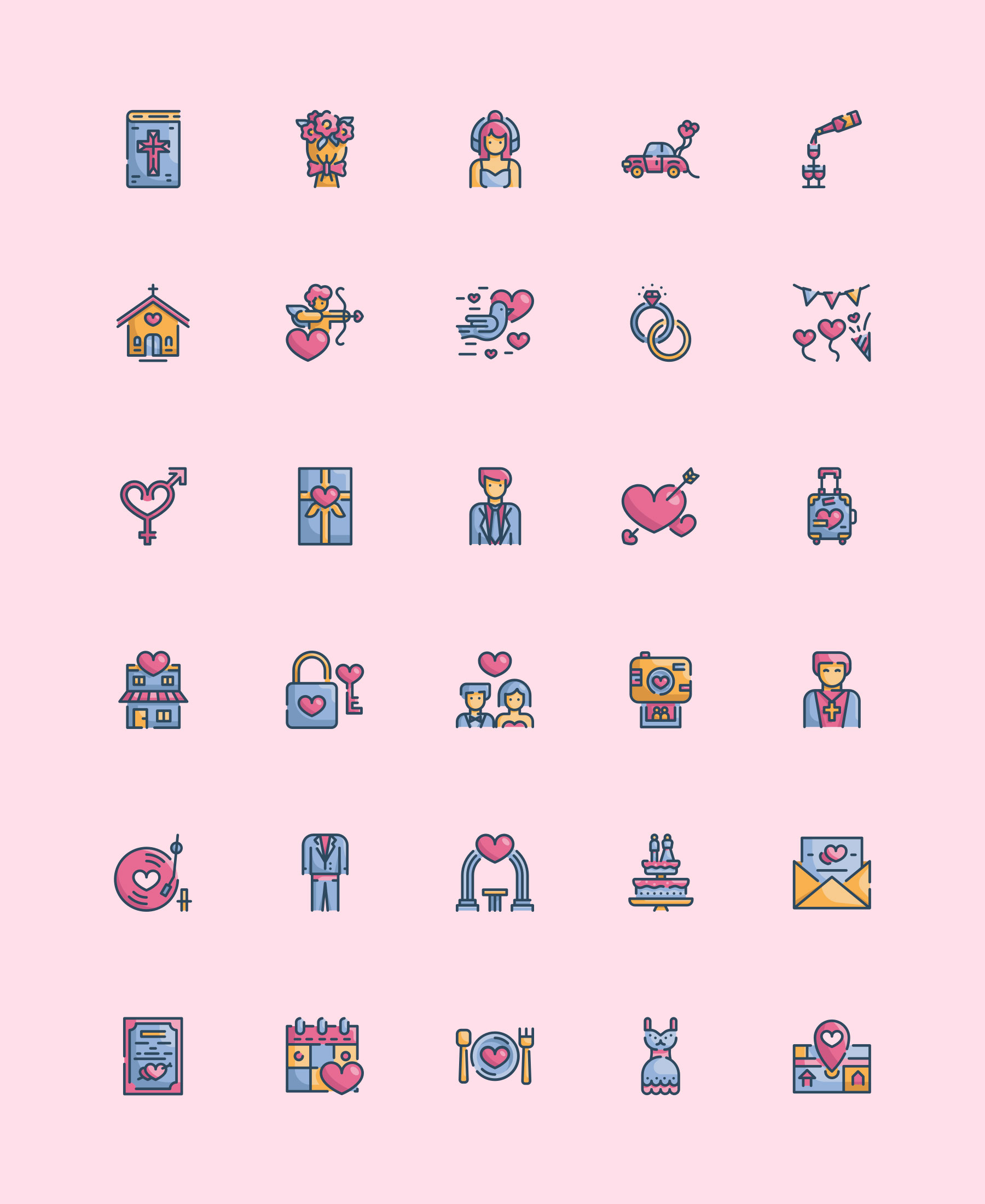 30 枚彩色婚礼元素图标