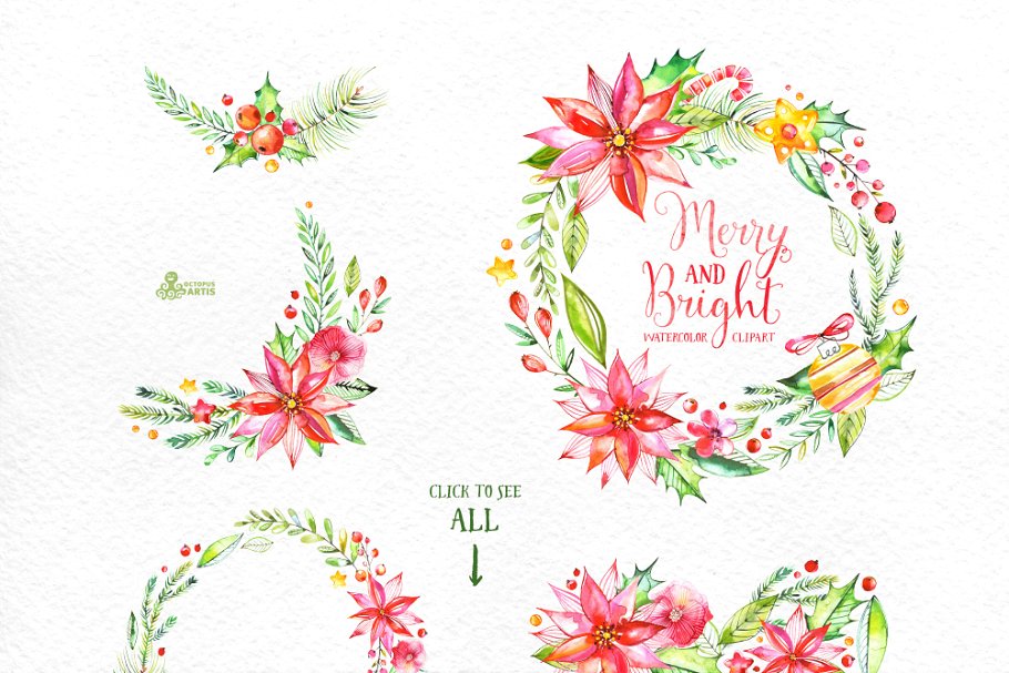 欢快明亮水彩花卉插画 Merry And Bright. Watercolor插图(3)