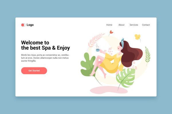 SPA美容主题矢量插画网站着陆页设计素材库精选模板v8 Spa flat web template for Landing page