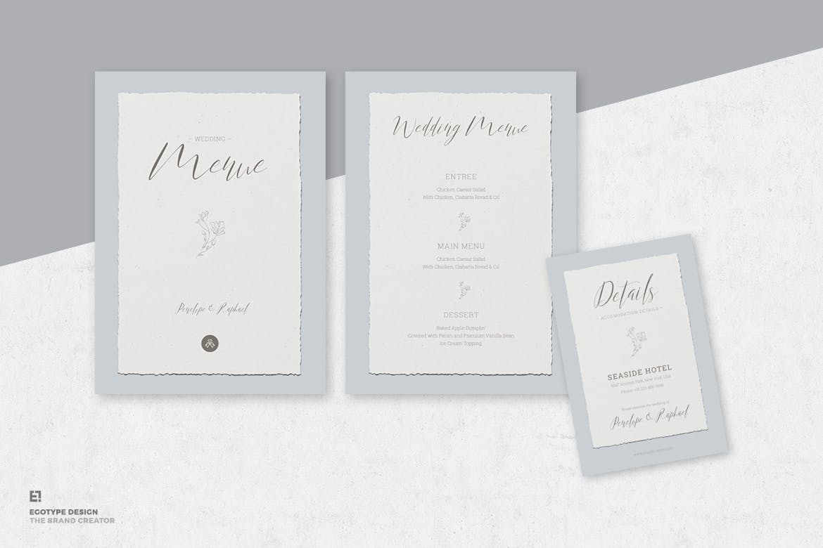 低调简约撕纸风格婚礼婚宴邀请设计素材 Wedding Invitation Suite插图(3)