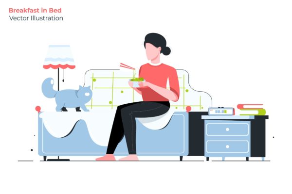 家庭早餐主题矢量插画素材库精选素材 Breakfast in Bed – Vector Illustration