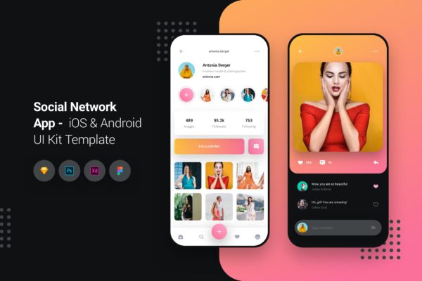 社交网络iOS&amp;Android手机APP应用UI设计套件 Social Network App iOS &amp; Android UI Kit Template