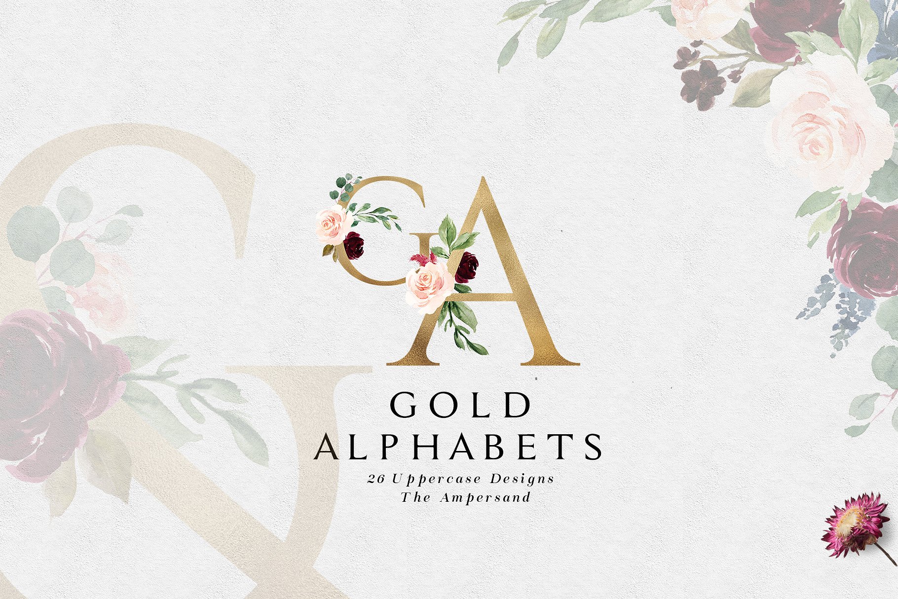 极力推荐：水彩花卉素材 Burgundy&Navy Floral Graphic Set [1.63GB]插图(2)