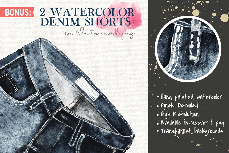 水彩牛仔衬衫素材 Watercolor Denim Shirts插图(2)