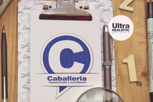 剪贴板素描作品展示样机素材库精选模板 Clipboard Sketch & Hand Lens插图(2)