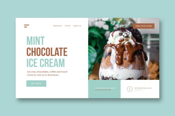 雪糕甜点店网站着陆页设计素材库精选模板 Restaurant – Landing Page