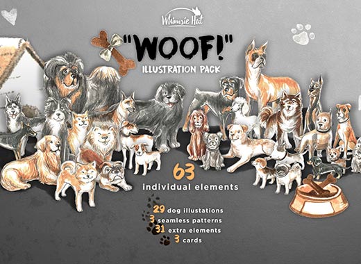 一套手绘的汪星人矢量插画素材下载[png,pdf]