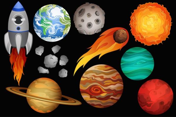 外太空星球行星空间设计元素 Space Clipart Vector, PNG &amp; JPG Set