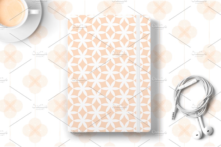 一套6种几何花卉无缝矢量图案  Geometric Flowers Patterns插图(3)