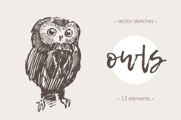 猫头鹰素描剪贴画 Sketches of owls