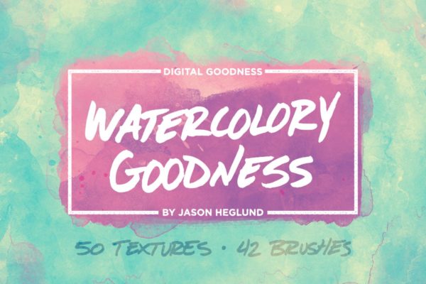 40+水彩图案印章纹理&amp;PSD笔刷 The Watercolory Goodness Bundle