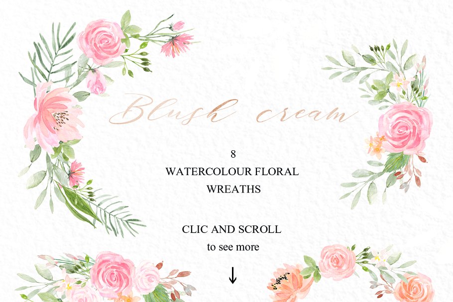 胭脂红水彩花卉水彩 Blush cream. Femenine flowers插图(8)
