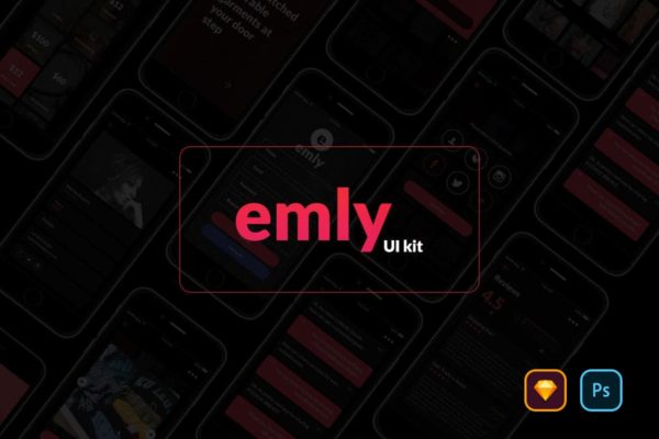 创意电商在线购物手机APP应用UI套件[SKETCH, PSD] Emly Creative Shopping App UI Kit