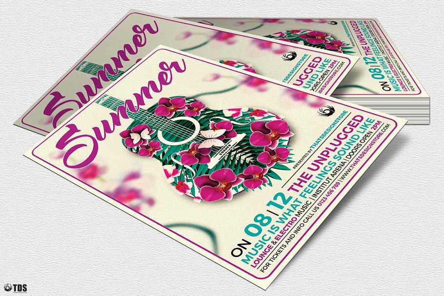 夏季吉他音乐会海报传单PSD模板 V1 Summer Unplugged Flyer PSD V1插图(3)