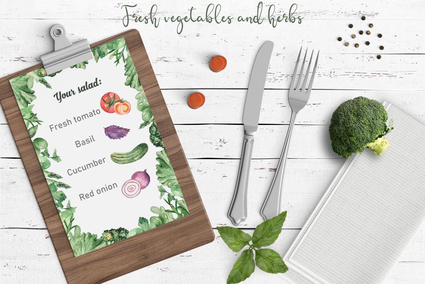 水彩手绘蔬菜＆草药剪贴画素材包 Watercolor vegetables and herbs Collection clipart插图(9)