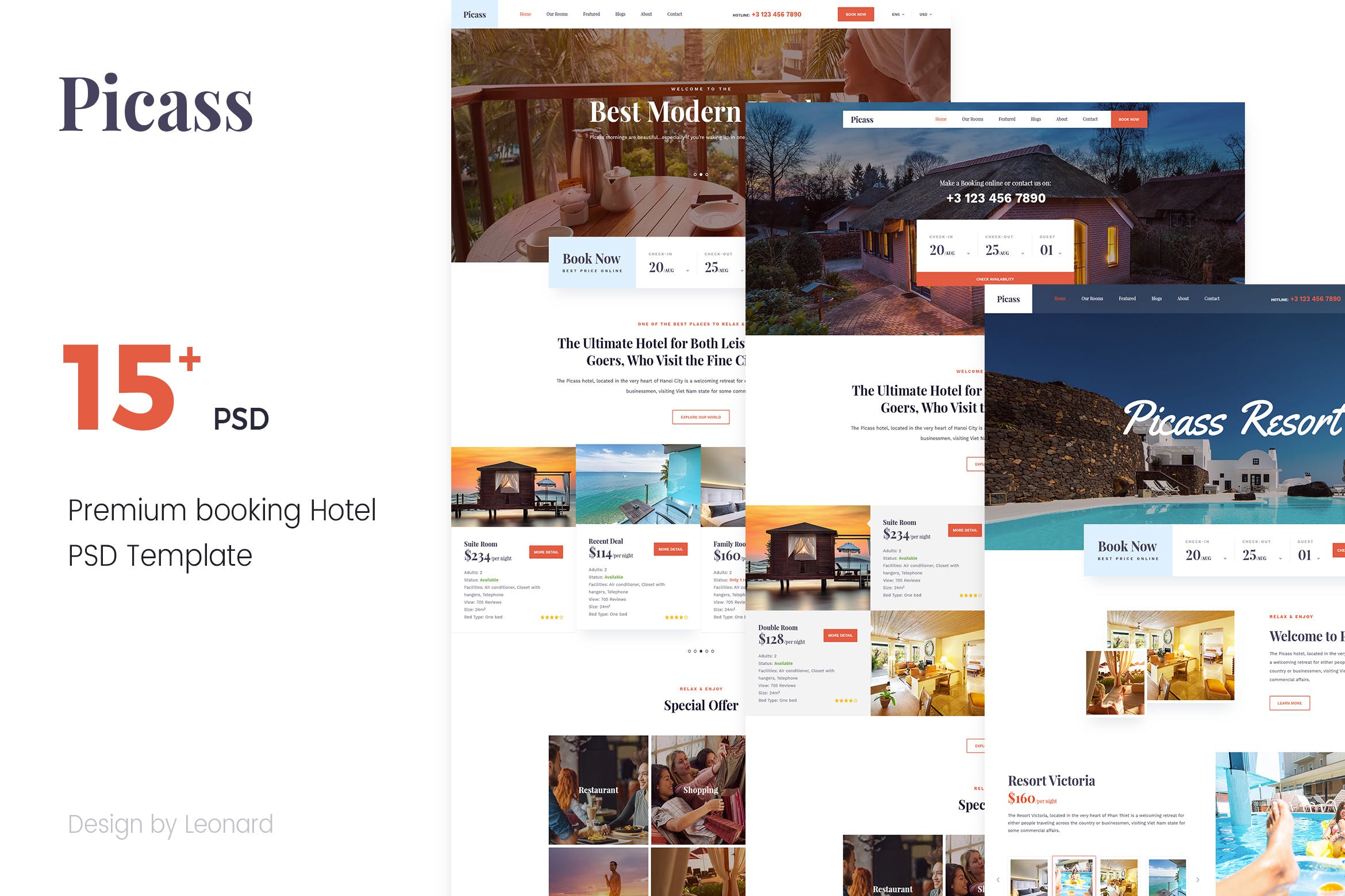 酒店预订网站设计PSD模板 Picass | Hotel PSD Templates插图