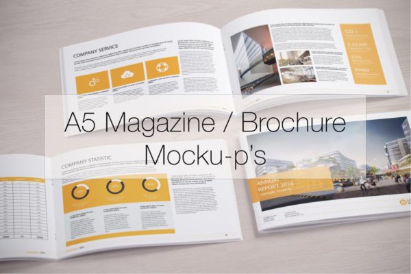A5规格杂志画册样机模板 A5 Magazine / Brochure Mock-up’s