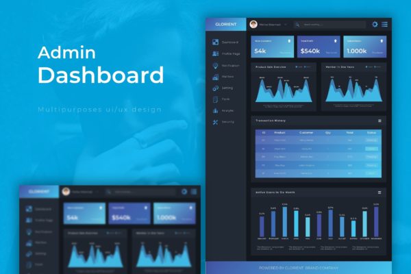 多用途网站统计后台管理后台界面设计素材库精选模板 Glorient Dashboard | Admin Template