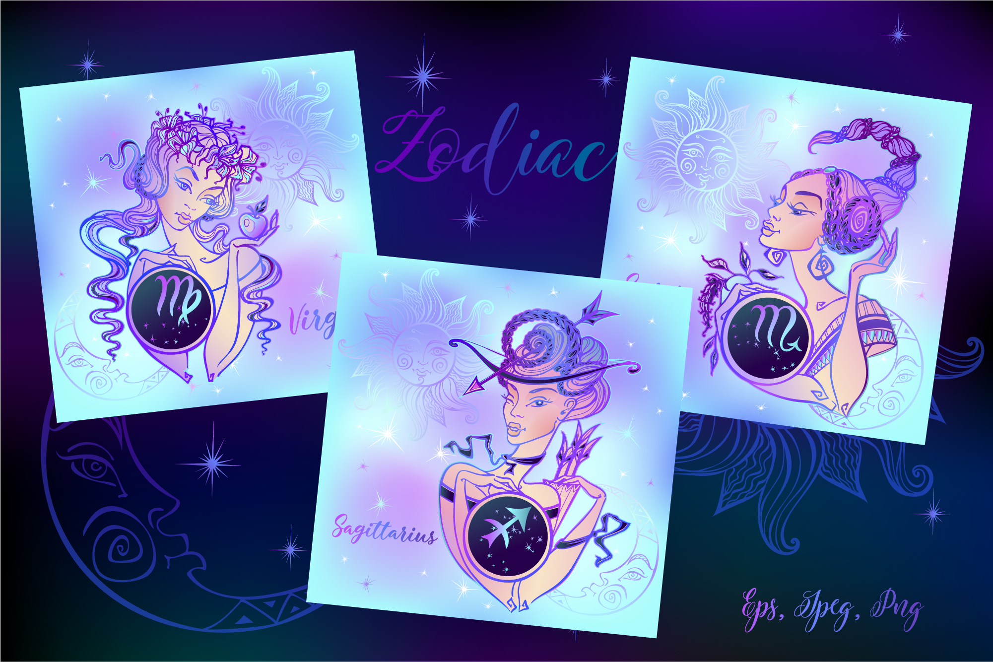 时尚美丽的十二星座创意矢量插画素材下载 [EPS]插图(13)