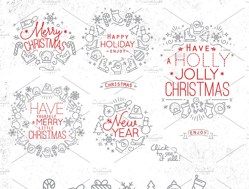 圣诞节扁平风格符号插画 Christmas Flat Symbols插图(1)