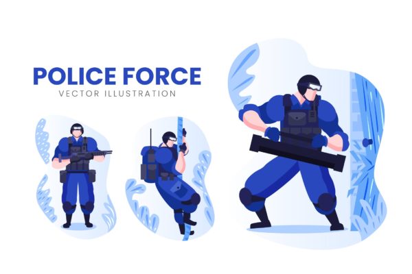 警察人物形象素材库精选手绘插画矢量素材 Police Force Vector Character Set