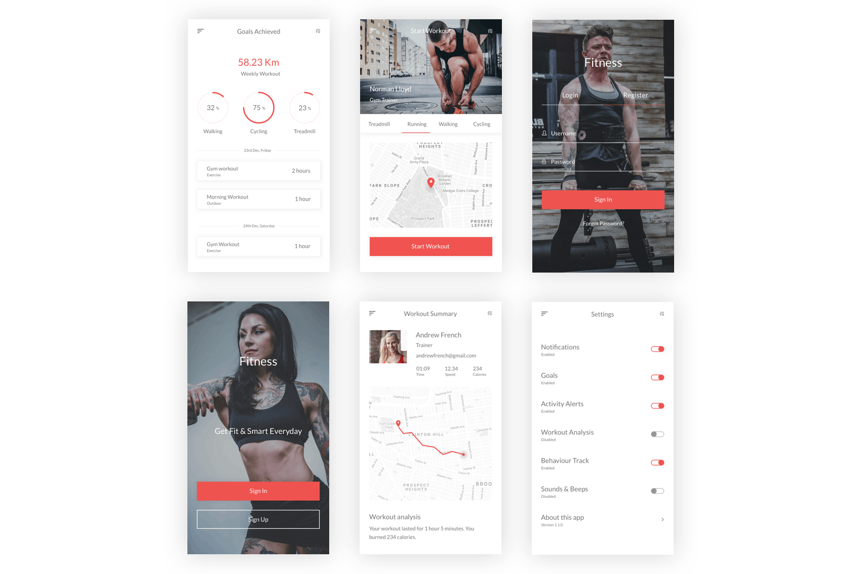 健身俱乐部/健身运动APP应用UI设计套件XD模板 Fitness – Health, Workout & Gym UI Kit in Adobe XD插图(7)