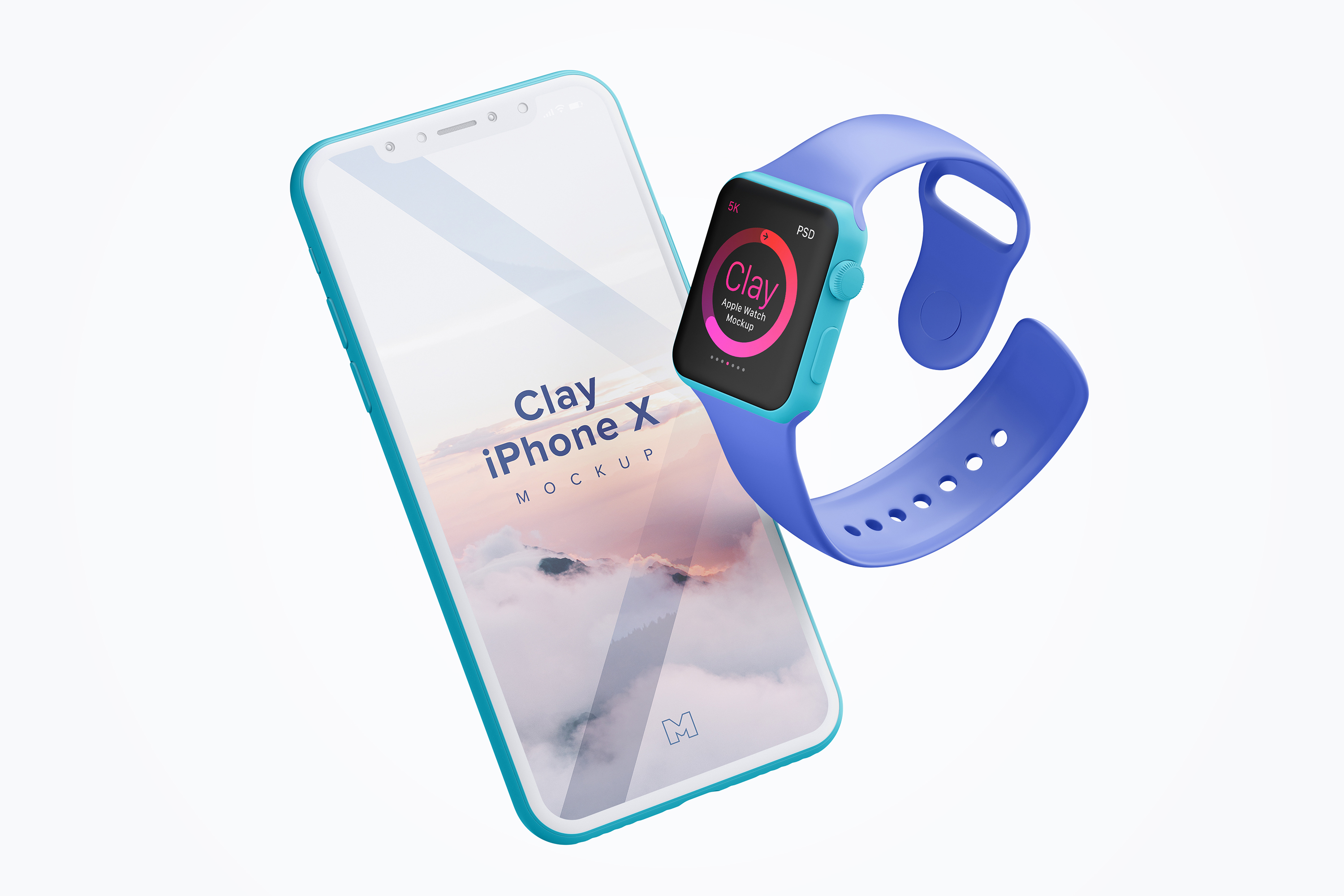 Apple Watch&iPhone X组合UI设计演示样机模板 Clay Apple Watch and iPhone X Mockup插图(2)