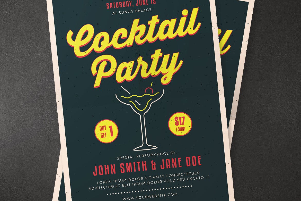 鸡尾酒会派对活动海报设计模板 Cocktail Party Flyer插图(1)