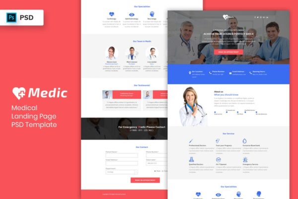 医疗服务＆体检中心网站着陆页设计PSD模板V3 Medical – Landing Page PSD Template-03