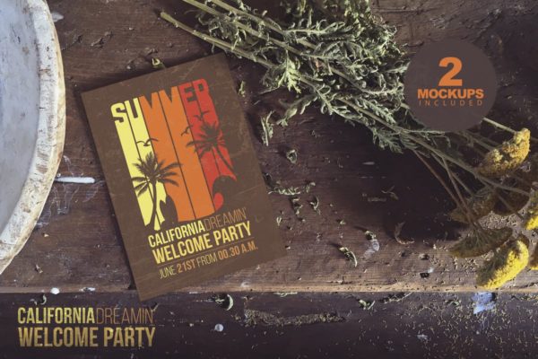 花卉装饰场景海报设计样机模板 Vintage Flowers Duo