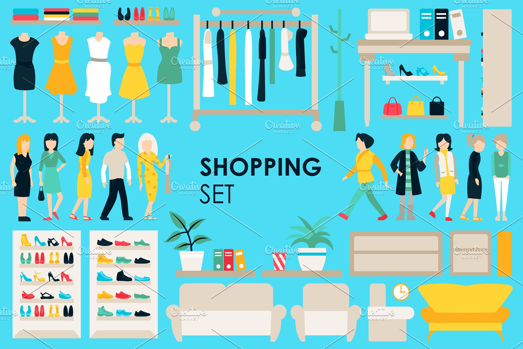 扁平风格购物设计元素合集 Shopping Flat Objects 9 collections插图(2)