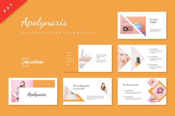优雅清新风格化妆品/美容主题PPT幻灯片模板 Apolynaris – Powerpoint Presentation Template