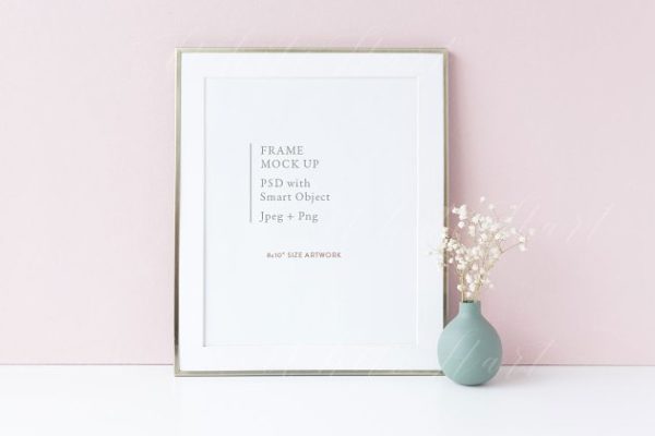 银色边框画框相框样机模板 Gold 8×10" frame mock up