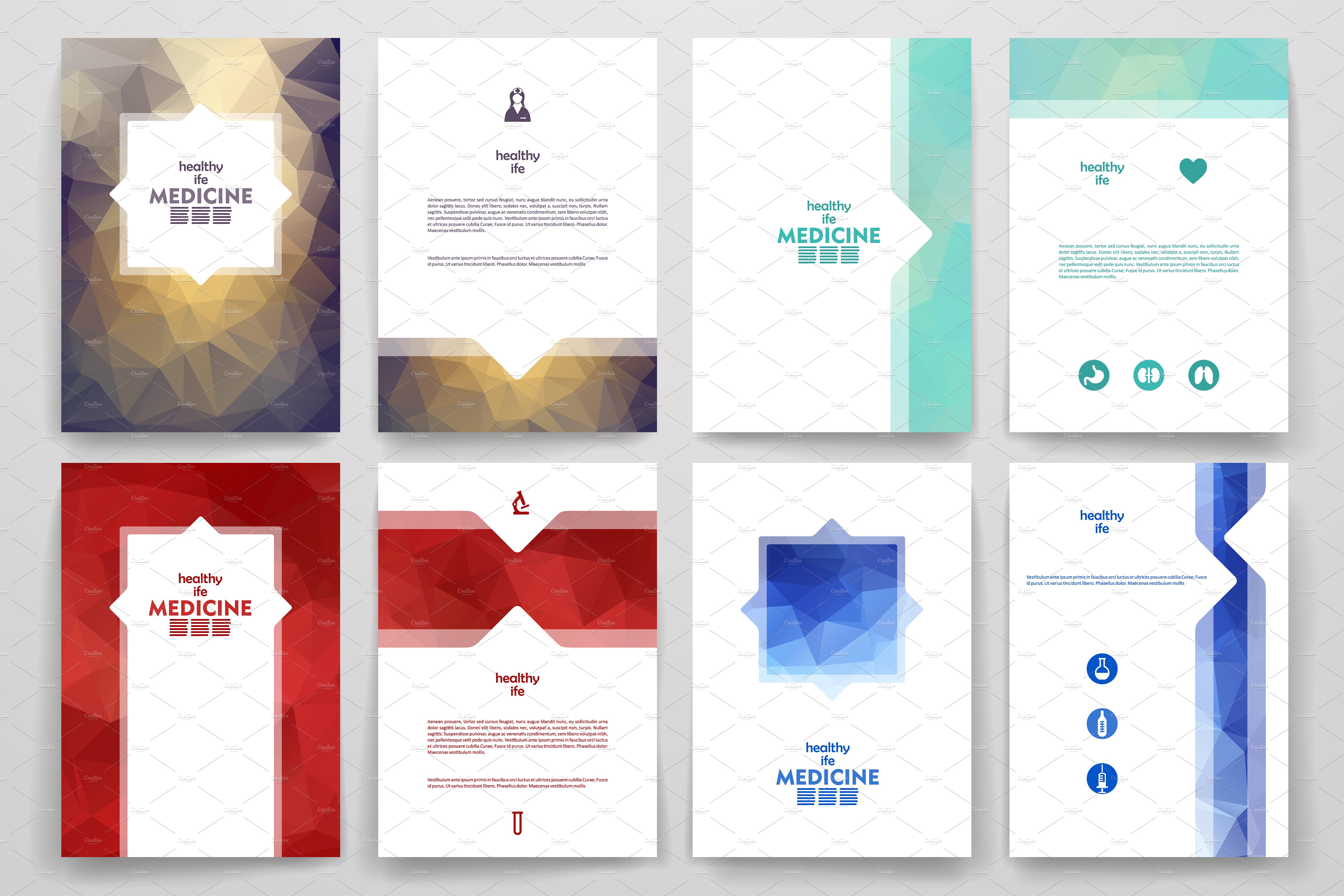医药主题小册子模板 Set of Medicine brochures插图