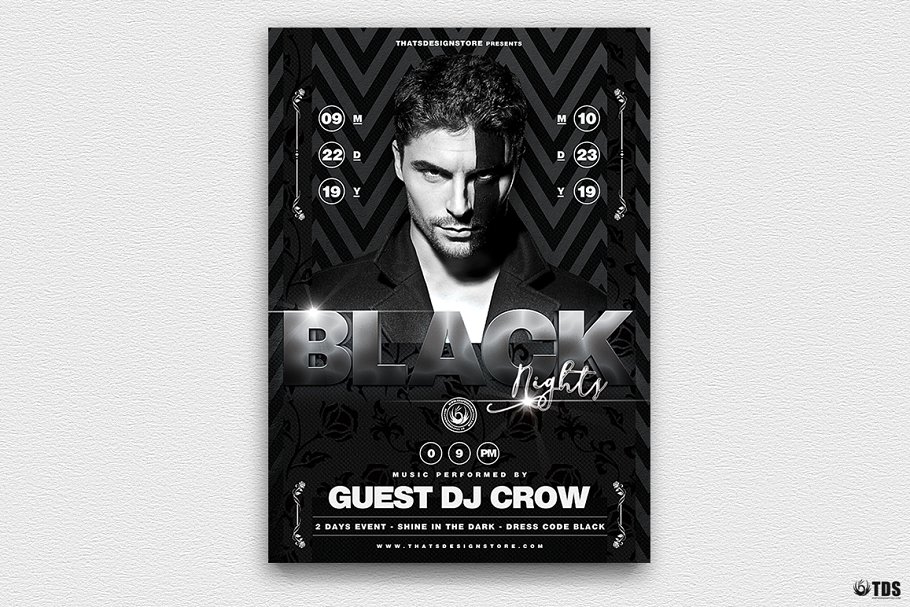 午夜DJ俱乐部活动传单PSD模板v2 Black Nights Flyer PSD V2插图(1)